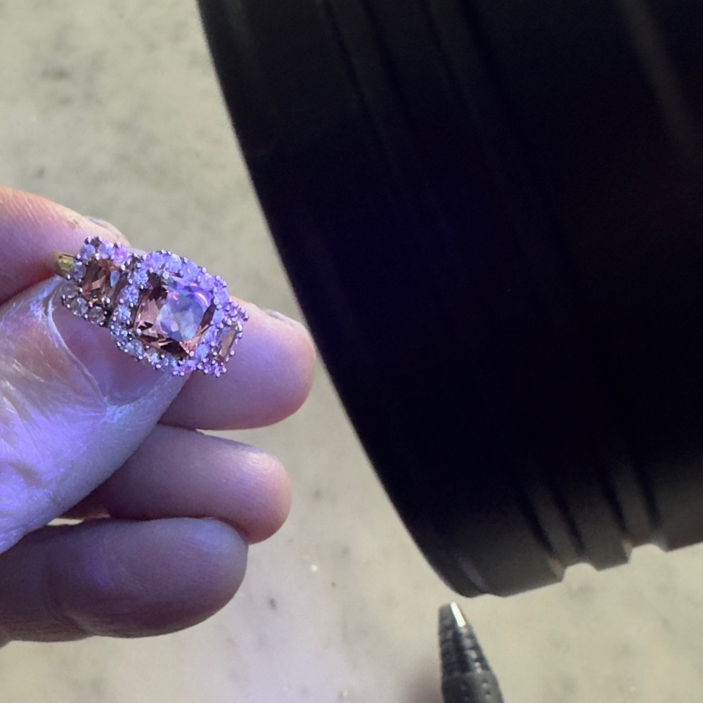 SOLD  Raspberry Tourmaline and Iceland Spar Halo Ring- & Sterling Ring - Picture 10 of 13
